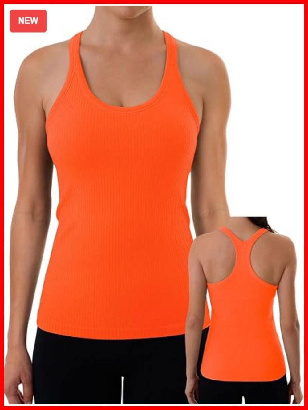 Seamless Ribbed Workout Tank with Built-in Bra Racerback Yoga Fitness Top